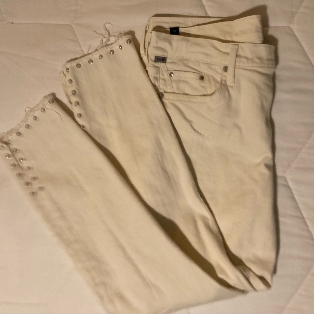 Citizens of Humanity Rocket Crop Highrise Skinny | Size 32 | Cream | Distressed
